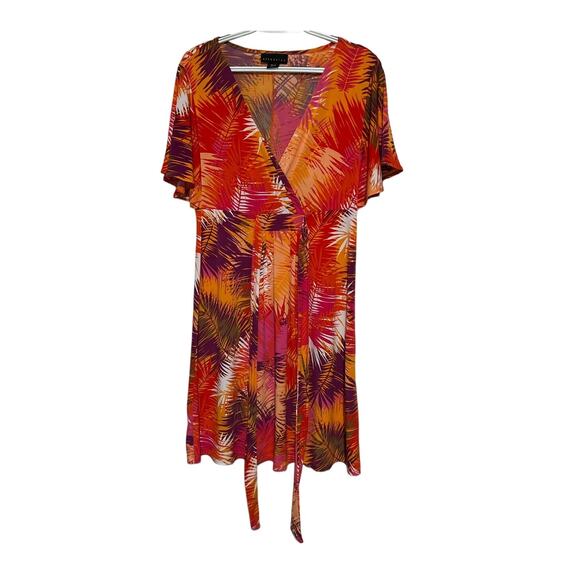Attention Women's Tropical‎ Orange Yellow Purple Dress Ties in Back Size M - Picture 1 of 6